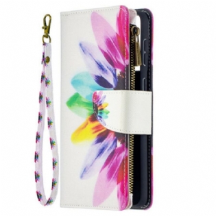 Læder Cover Samsung Galaxy S21 Plus 5G Akvarel Blomsterpose Med Lynlås