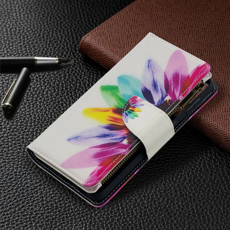 Læder Cover Samsung Galaxy S21 Plus 5G Akvarel Blomsterpose Med Lynlås