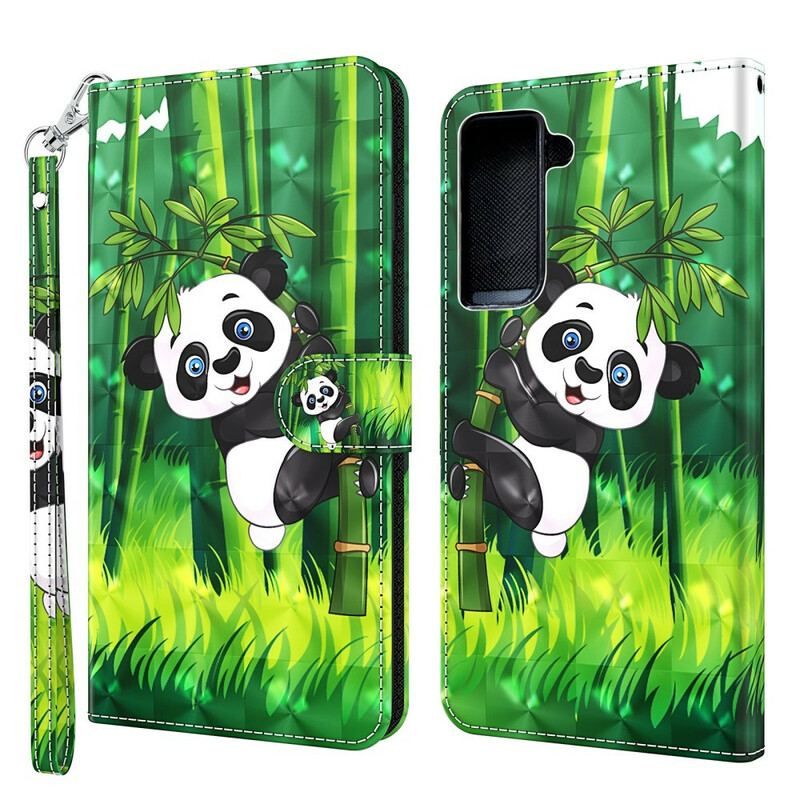 Læder Cover Samsung Galaxy S21 Plus 5G Panda Og Bambus