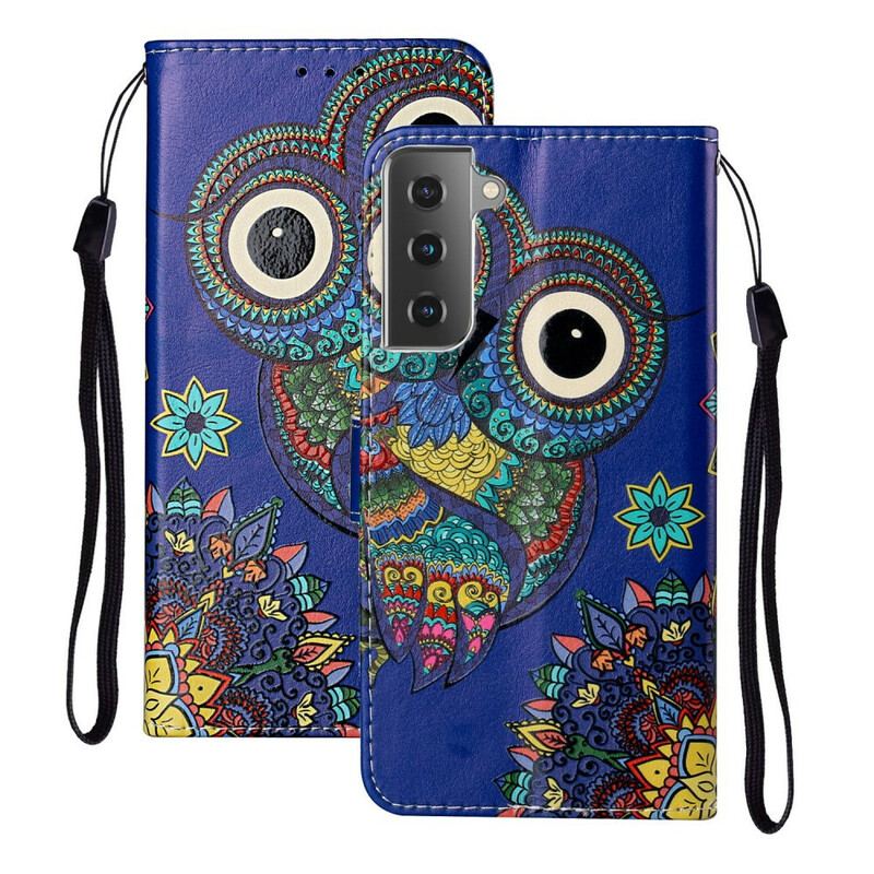 Læder Cover Samsung Galaxy S21 Plus 5G Ugle I Mandala