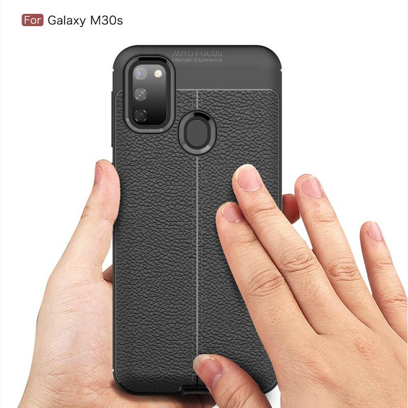 Cover Samsung Galaxy M21 Dobbelt Linje Litchi Læder Effekt