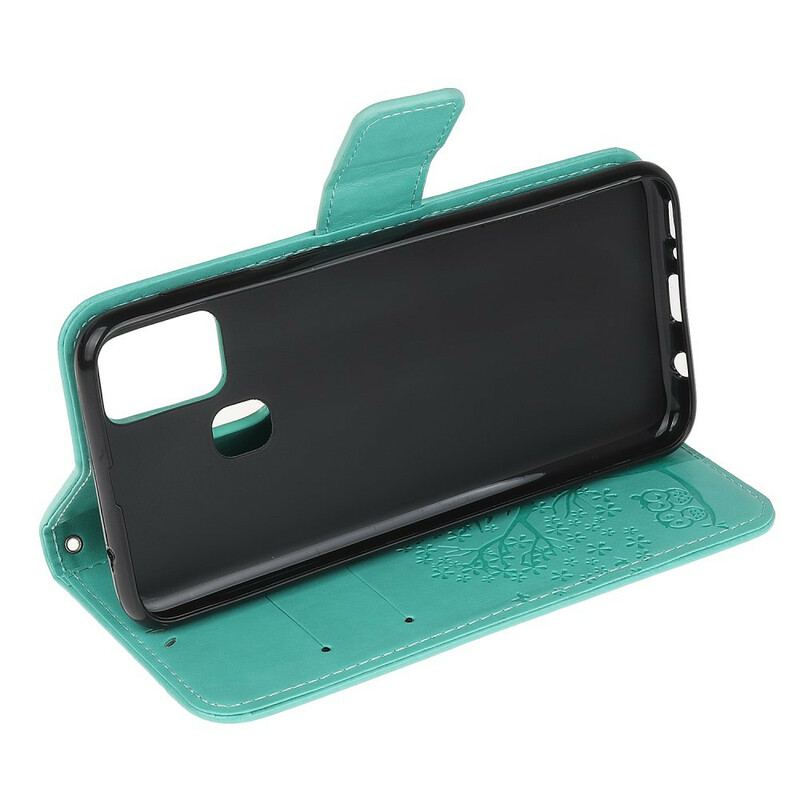 Flip Cover Samsung Galaxy M21 Med Snor Thong Træ Og Ugler