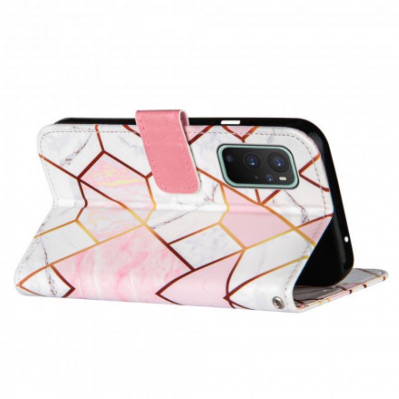 Flip Cover OnePlus 9 Med Snor Stribet Geometrisk Marmor