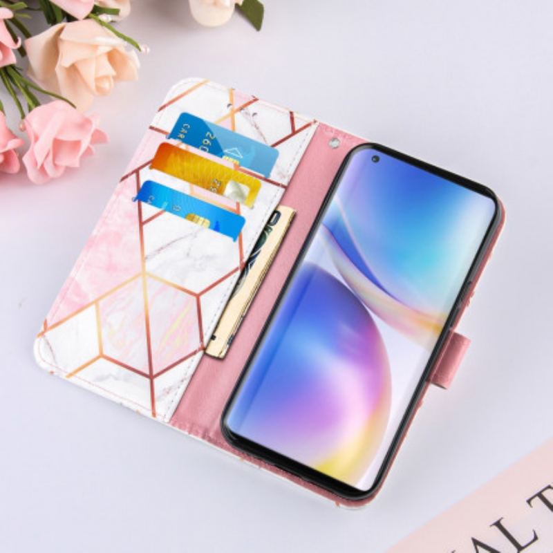 Flip Cover OnePlus 9 Med Snor Stribet Geometrisk Marmor