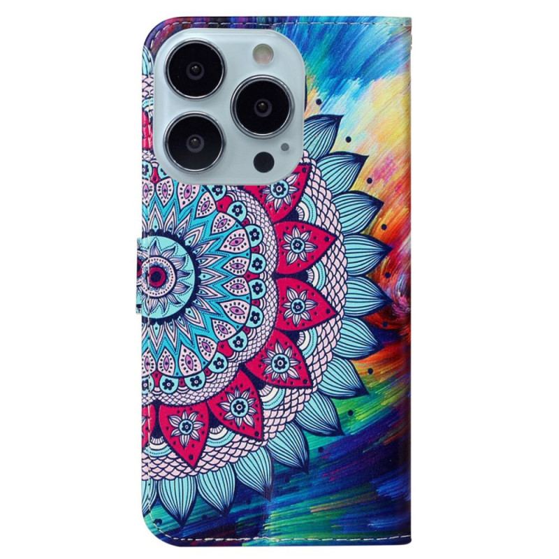 Flip Cover Til iPhone 16 Pro Mandala Print Med Rem