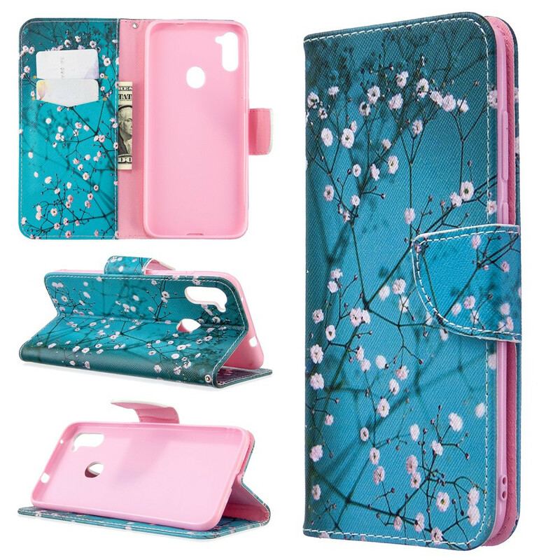 Læder Cover Samsung Galaxy M11 Blomstrende Træ