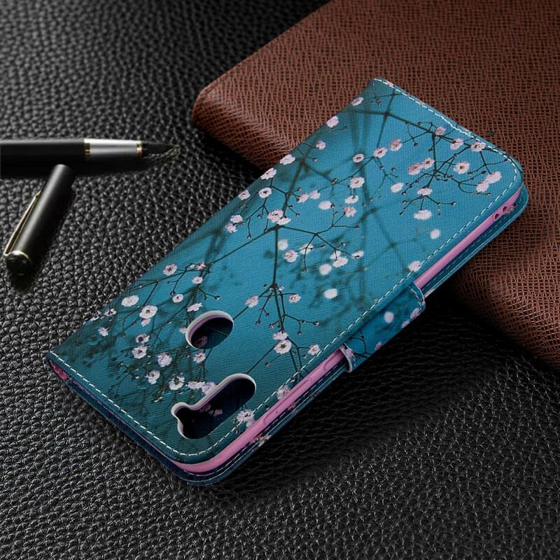 Læder Cover Samsung Galaxy M11 Blomstrende Træ