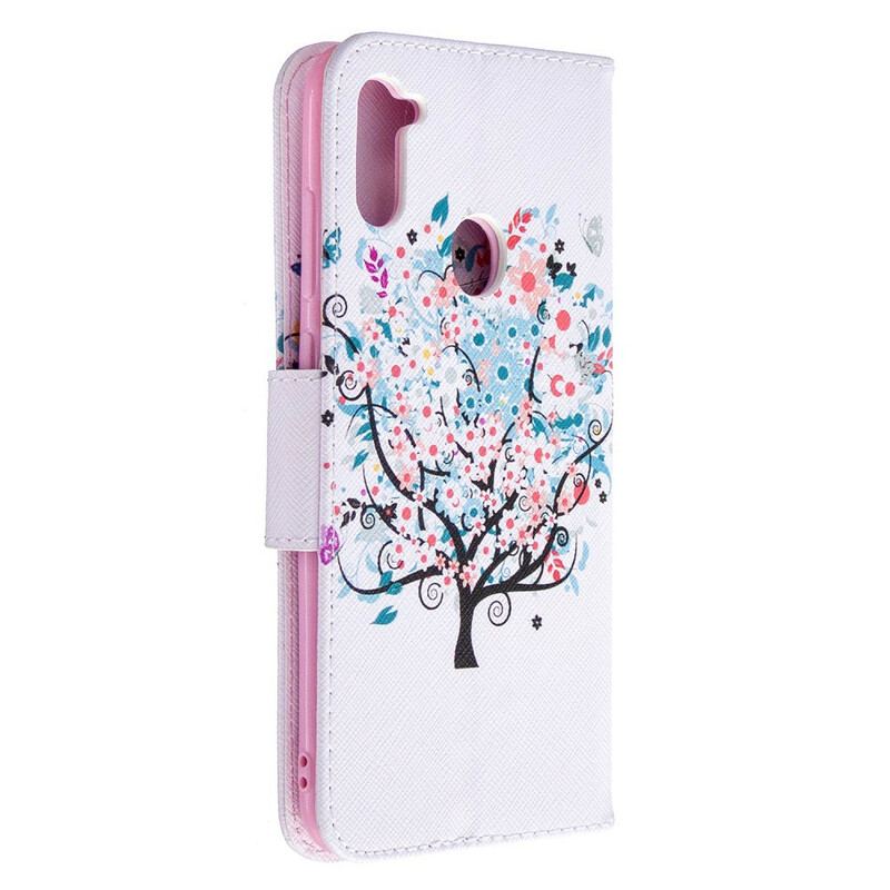 Læder Cover Samsung Galaxy M11 Blomstret Træ