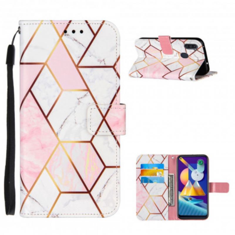 Læder Cover Samsung Galaxy M11 Geometrisk Marmor