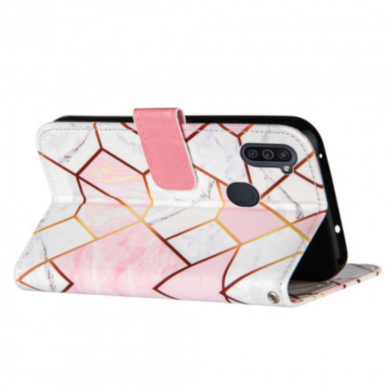 Læder Cover Samsung Galaxy M11 Geometrisk Marmor
