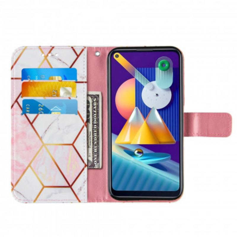 Læder Cover Samsung Galaxy M11 Geometrisk Marmor