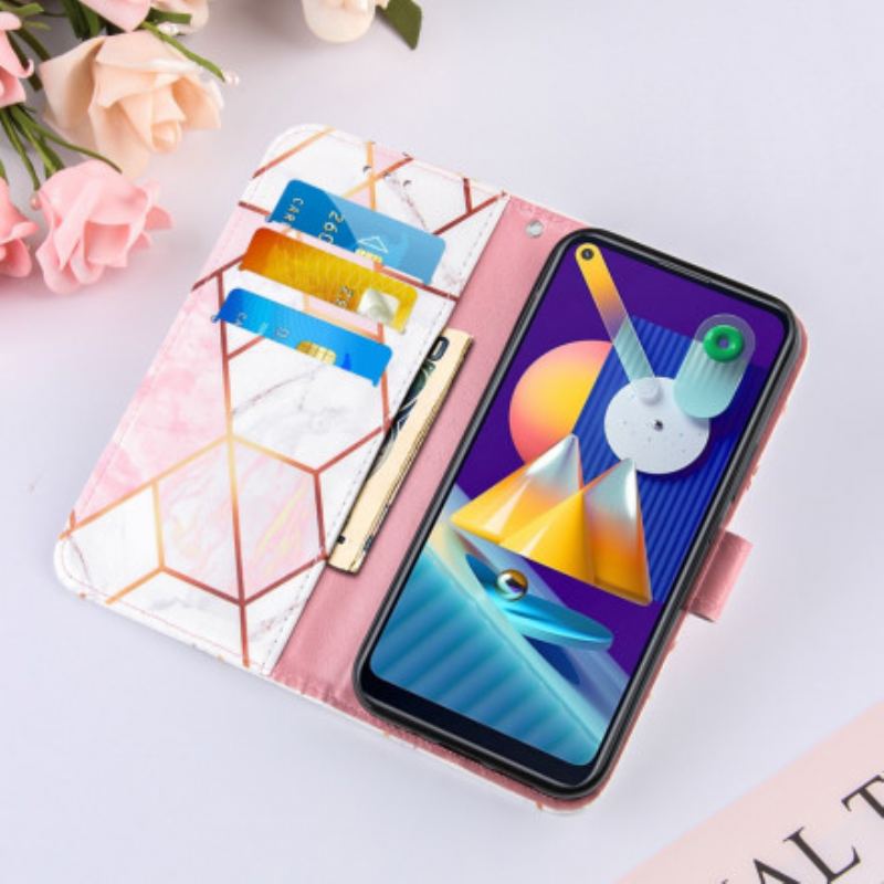 Læder Cover Samsung Galaxy M11 Geometrisk Marmor