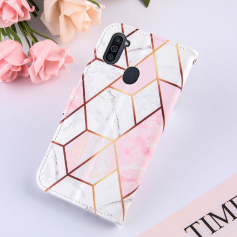 Læder Cover Samsung Galaxy M11 Geometrisk Marmor