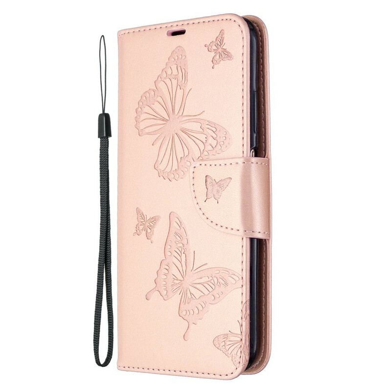 Flip Cover Huawei P40 Lite Med Snor Sommerfugle Trykt Strappy