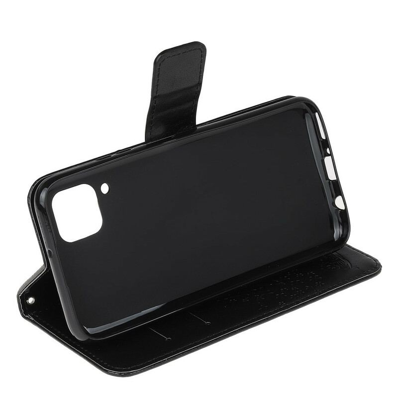 Flip Cover Huawei P40 Lite Med Snor Thong Træ Og Ugler