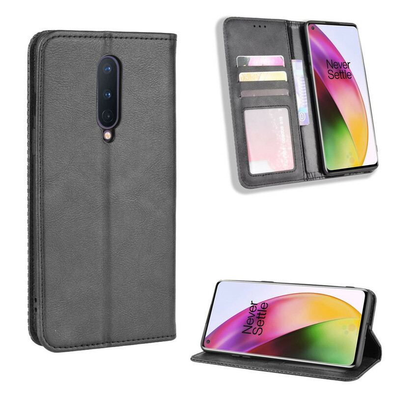 Cover OnePlus 8 Flip Cover Stiliseret Vintage Lædereffekt