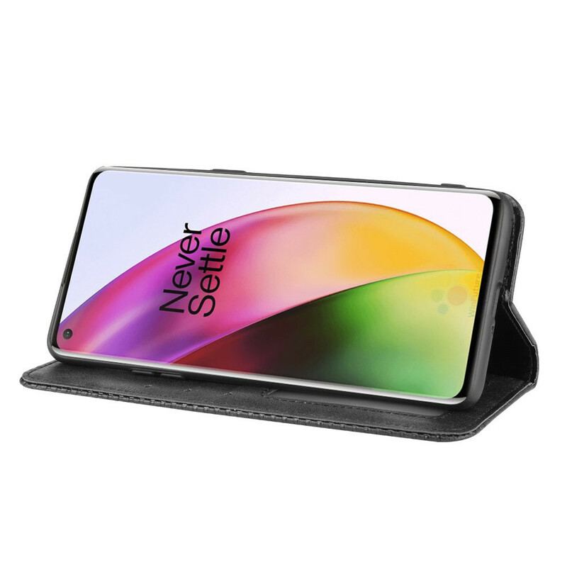 Cover OnePlus 8 Flip Cover Stiliseret Vintage Lædereffekt