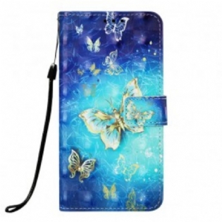Flip Cover Samsung Galaxy A30 Med Snor Gyldne Sommerfugle Med Rem