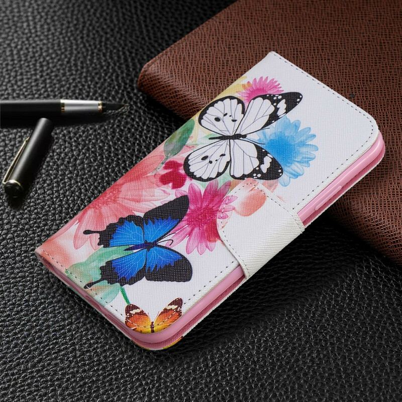 Flip Cover iPhone 11 Malede Sommerfugle Og Blomster
