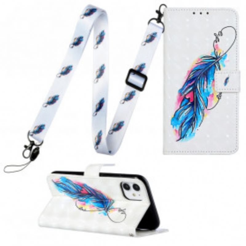 Flip Cover iPhone 11 Med Snor Fjer Justerbar Rem