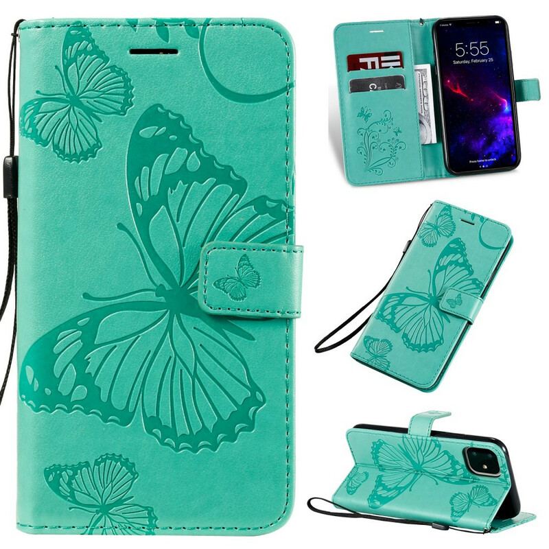 Flip Cover iPhone 11 Med Snor Kæmpe Sommerfugle Med Rem