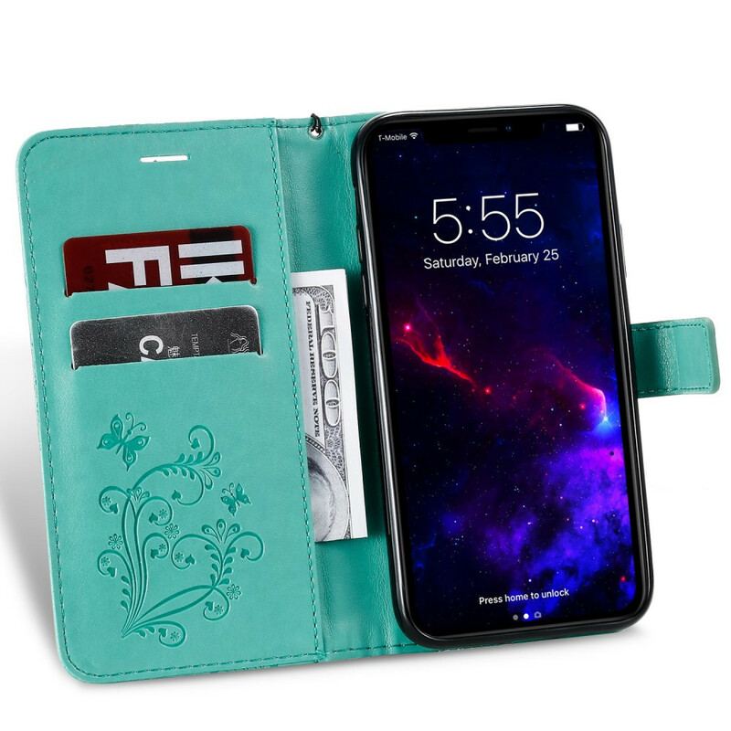 Flip Cover iPhone 11 Med Snor Kæmpe Sommerfugle Med Rem