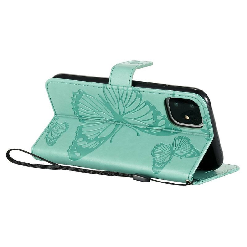 Flip Cover iPhone 11 Med Snor Kæmpe Sommerfugle Med Rem