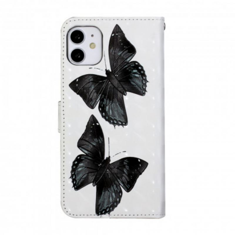 Flip Cover iPhone 11 Med Snor Sommerfugl Justerbar Rem
