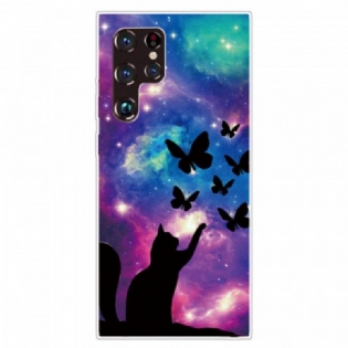 Cover Samsung Galaxy S22 Ultra 5G Kat Og Sommerfugle I Rummet