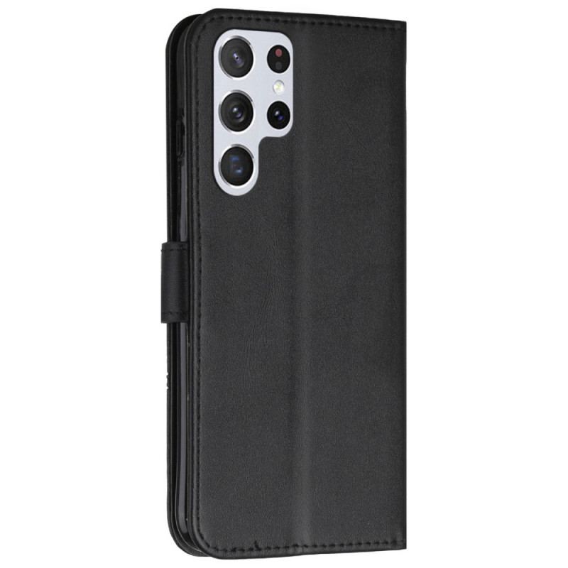 Flip Cover Samsung Galaxy S22 Ultra 5G Med Snor Strappy Geometrisk Læderstil