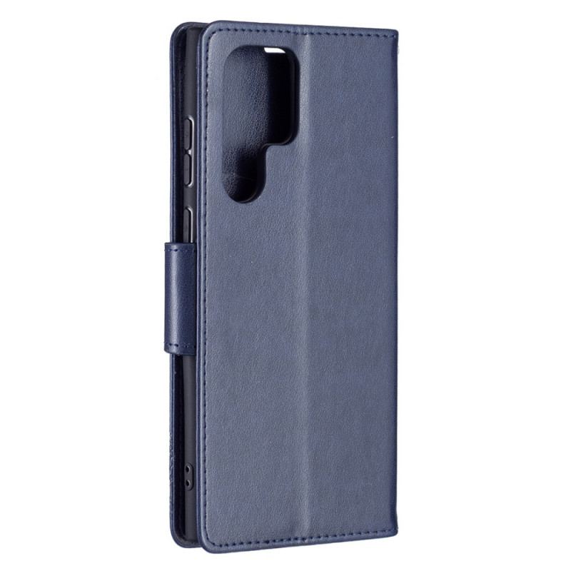 Læder Cover Samsung Galaxy S22 Ultra 5G Sommerfugle På Flugt Med Snor