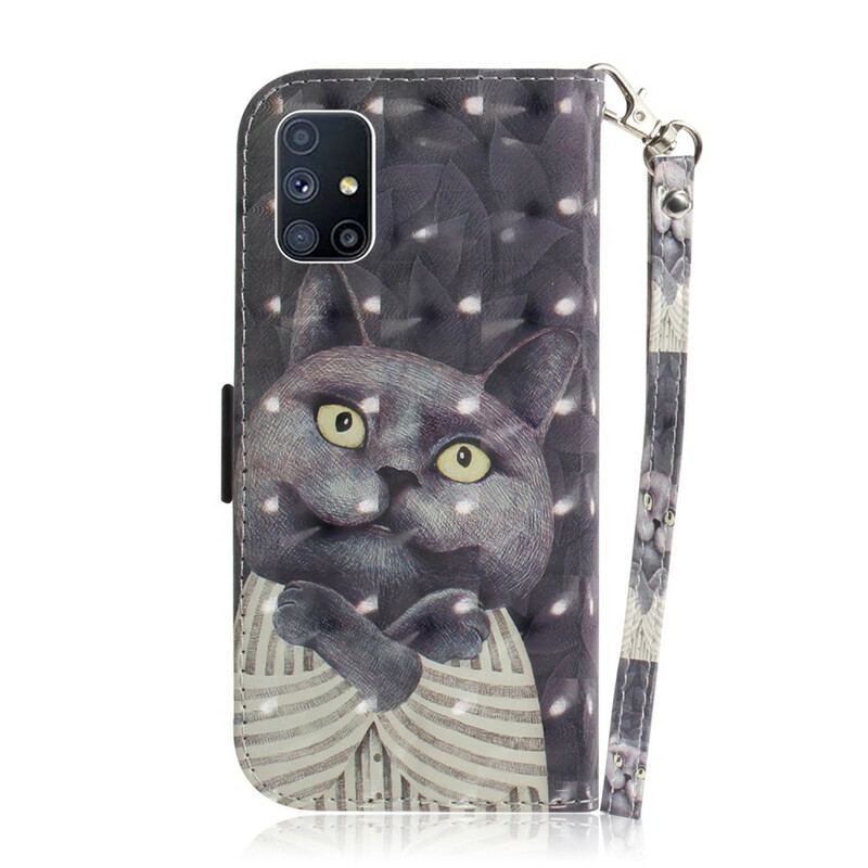 Flip Cover Samsung Galaxy M51 Med Snor Grå Kat Med Rem