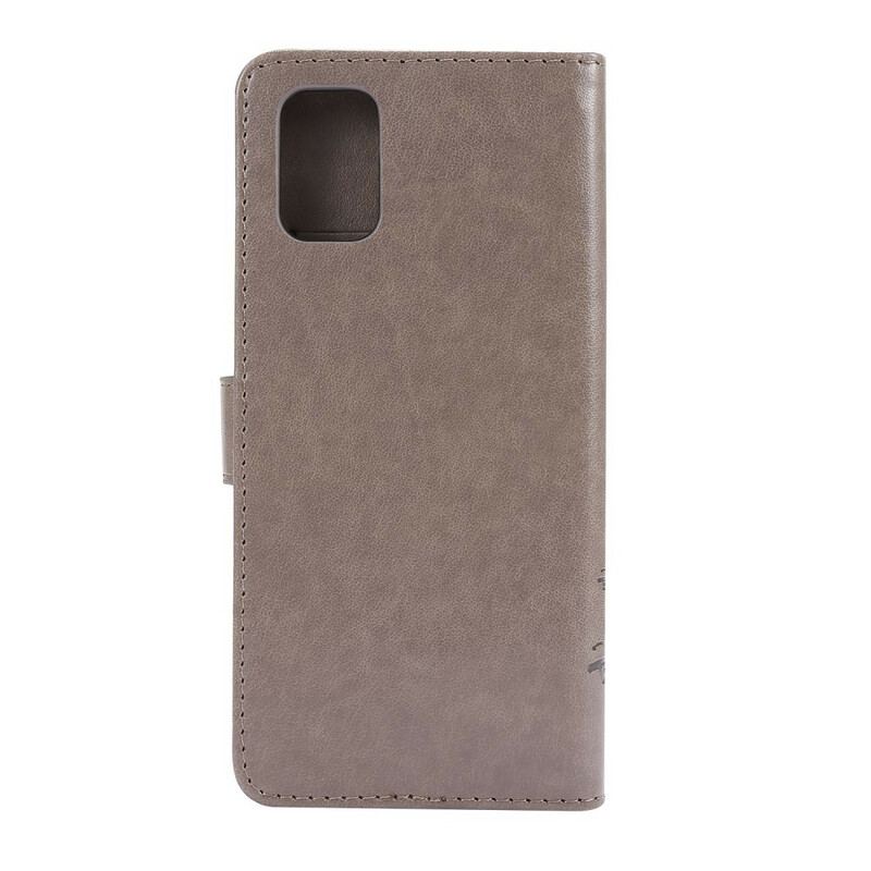 Læder Cover Samsung Galaxy M51 Med Snor Thong Sommerfugle Og Blomster
