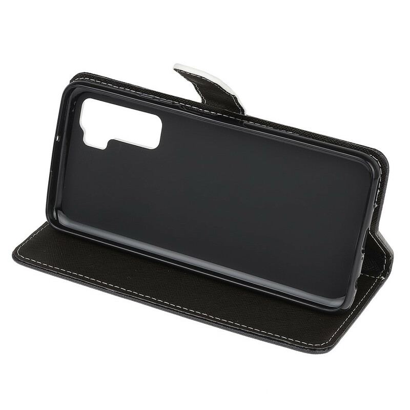 Flip Cover Huawei P40 Lite 5G Med Snor Strappy Black Cat Eyes