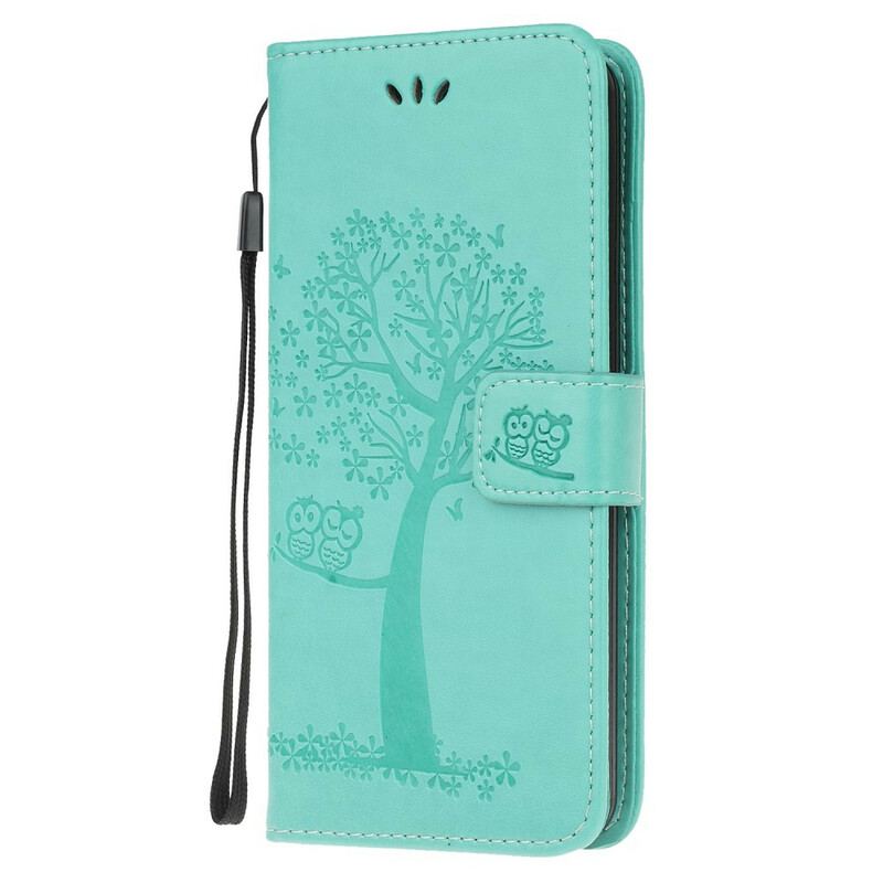 Flip Cover Huawei P40 Lite 5G Med Snor Thong Træ Og Ugler