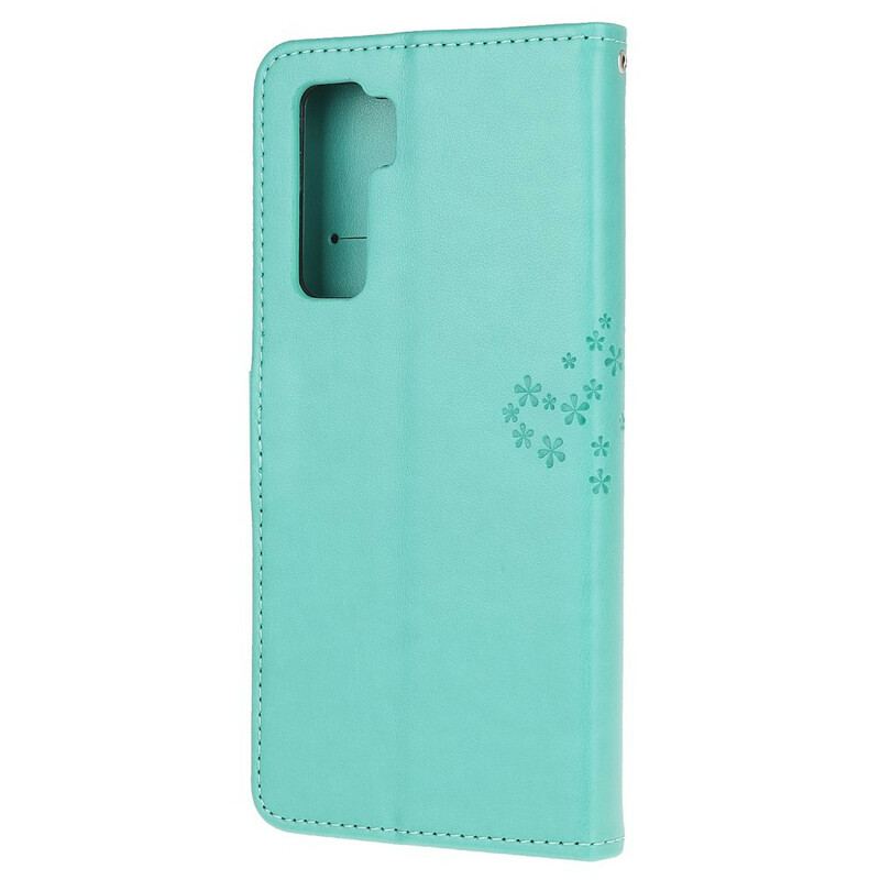 Flip Cover Huawei P40 Lite 5G Med Snor Thong Træ Og Ugler