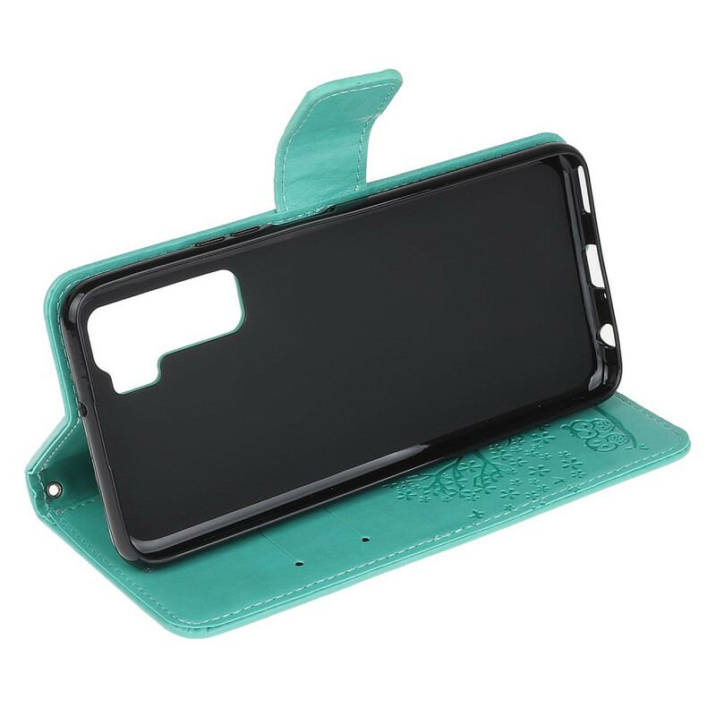 Flip Cover Huawei P40 Lite 5G Med Snor Thong Træ Og Ugler