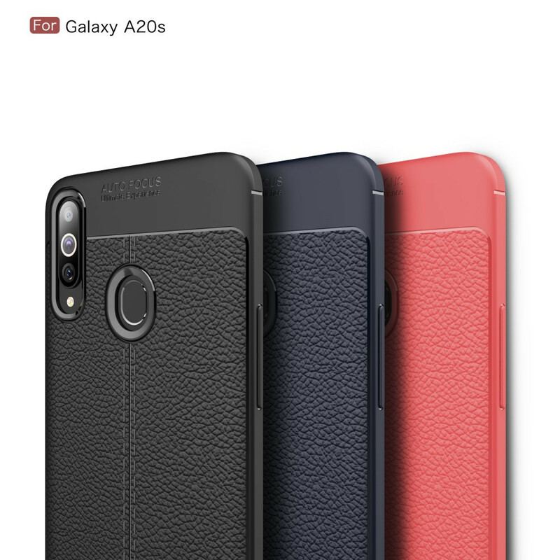 Cover Samsung Galaxy A20s Dobbelt Linje Litchi Læder Effekt