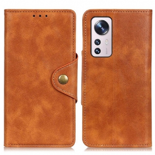 Flip Cover Xiaomi 12 Pro Vintage Imiteret Læder Og Knap