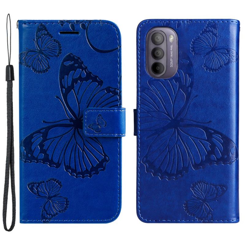 Flip Cover Moto G41 / G31 Med Snor Kæmpe Sommerfugle Med Rem