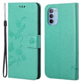 Flip Cover Moto G41 / G31 Med Snor Sommerfugle Og Blomsterrem