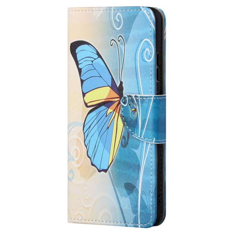 Læder Cover Moto G41 / G31 Blå Og Gul Sommerfugl