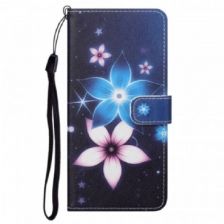 Læder Cover Moto G41 / G31 Med Snor Lunar Strap Blomster