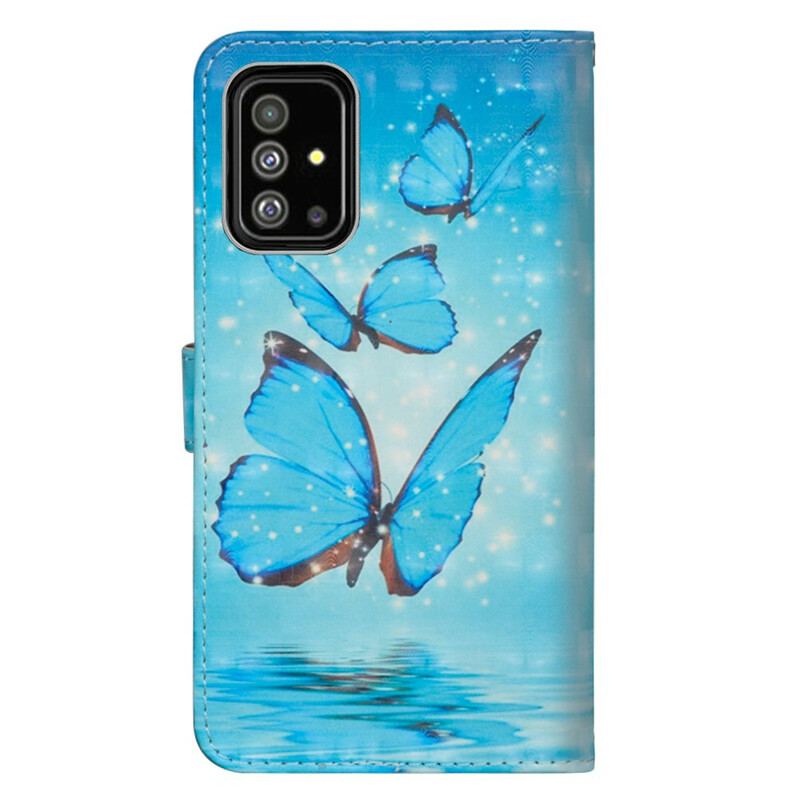 Flip Cover Samsung Galaxy A51 Flyvende Blå Sommerfugle