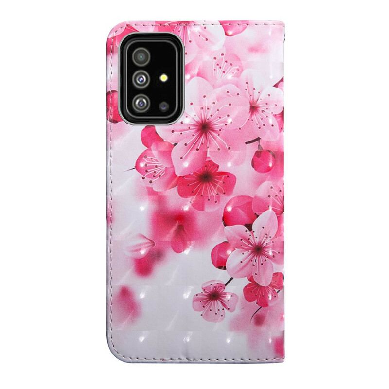 Læder Cover Samsung Galaxy A51 Lyserøde Blomster