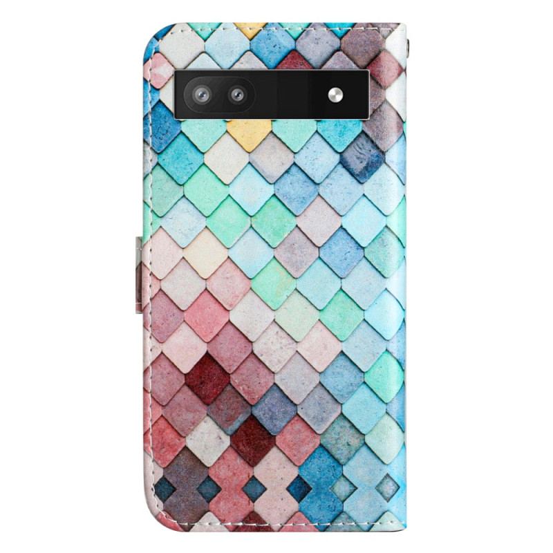 Flip Cover Google Pixel 7A Med Snor Farvet Strip Gitter