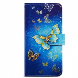 Flip Cover Google Pixel 7A Med Snor Gyldne Sommerfugle Med Rem