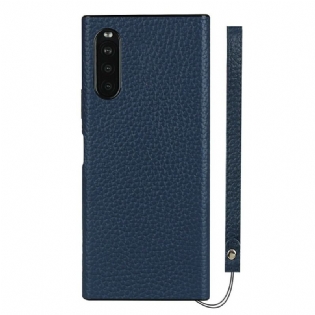 Cover Sony Xperia 10 II Ægte Litchi Læder Med Rem